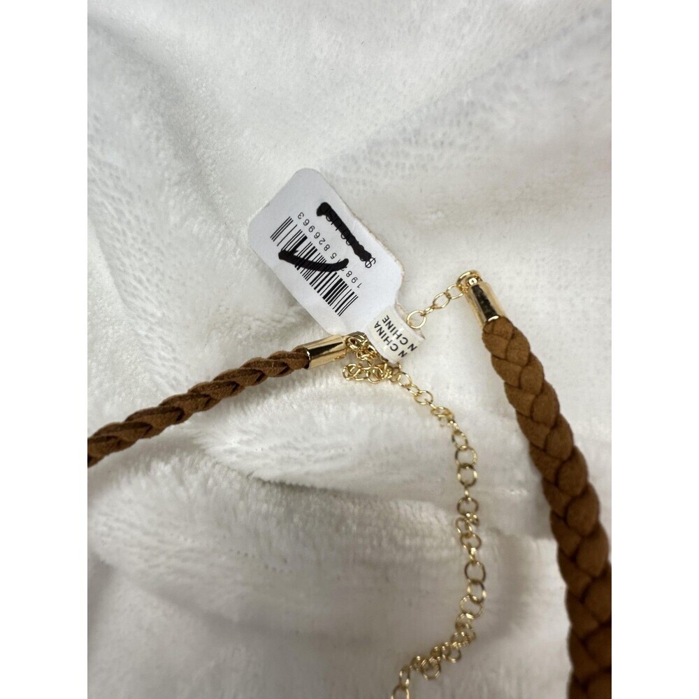 NEW Free People Sara Shell Choker Gold Brown Beach Bohemian Suede Shiny Summer - Picture 2 of 4